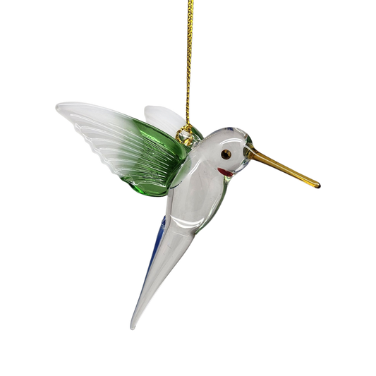 Feeding Hummingbird - Green Wing - Egyptian Glass Ornament - Tampa Home & Garden Store