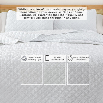 Reversible White Embossed Diamond Quilt Set