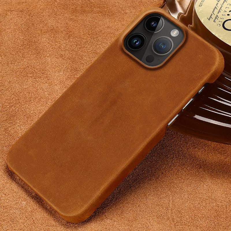 Stevvex Classic brown genuine leather iPhone case with bumper, slim back cover on Tampa Home & Garden Store