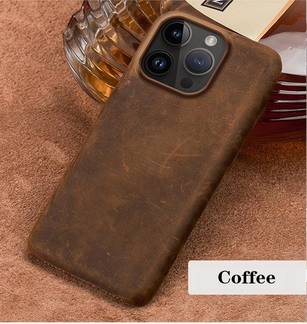 Leather phone case brown genuine leather for iPhone with slim back bumper by Stevvex on Tampa Home & Garden Store