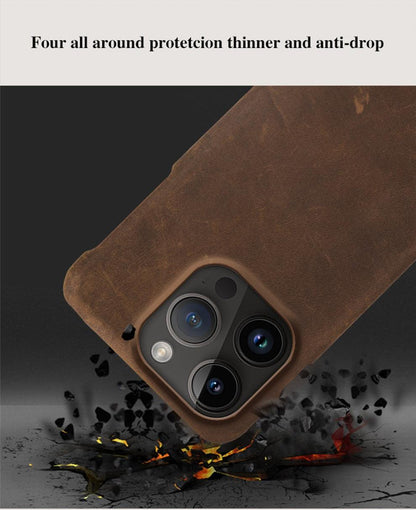 Stevvex classic brown genuine leather iPhone case with slim bumper and triple-camera cutout on Tampa Home & Garden Store
