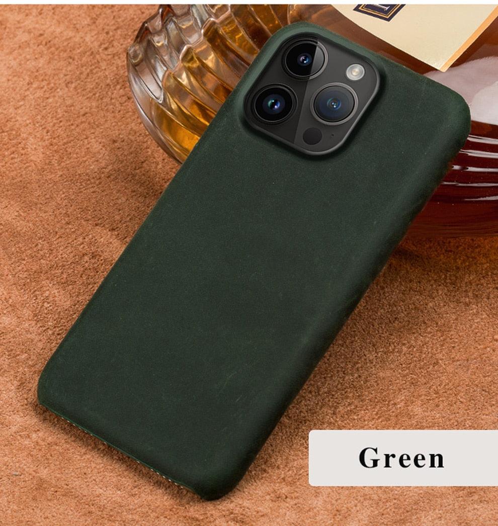 Genuine leather iPhone case by Stevvex in green with slim back bumper on Tampa Home & Garden Store