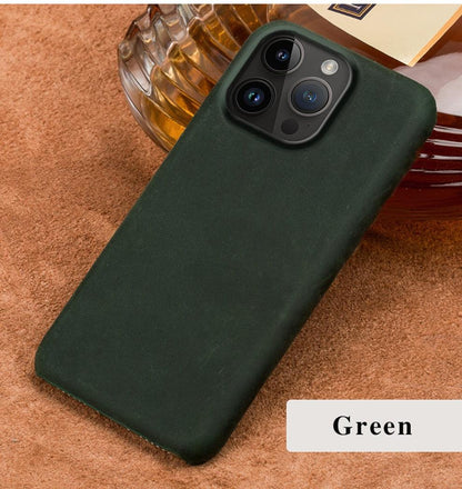 Genuine leather iPhone case by Stevvex in green with slim back bumper on Tampa Home & Garden Store