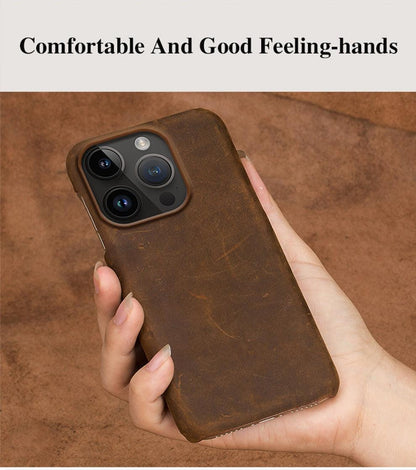 Brown genuine leather iPhone case with bumper by Stevvex, back cover for iPhone 13/14 Pro Max on Tampa Home & Garden Store