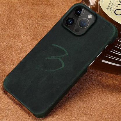 Genuine leather iPhone case with dark green back, slim bumper and triple-camera cutout on Tampa Home & Garden Store