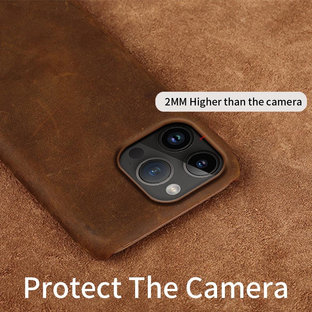 iPhone protective case Stevvex brown genuine leather with raised camera protection on Tampa Home & Garden Store