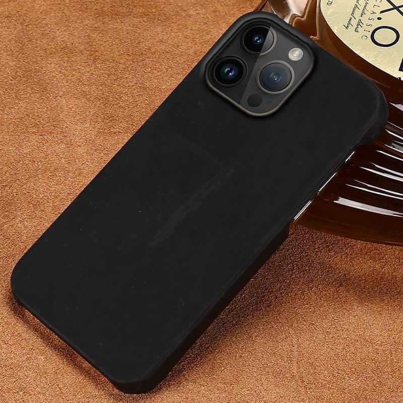 Black leather-style iPhone back cover by Stevvex with triple-camera cutout on Tampa Home & Garden Store