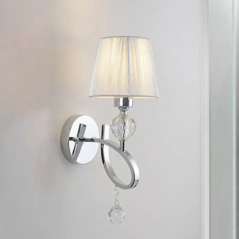 Chrome Crystal Wall Lamp by Decorbites, chrome wall sconce with fabric shade and crystal drop on Tampa Home & Garden Store