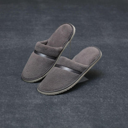 Stevvex plush slippers gray-brown fuzzy slip-ons with thick sole on Tampa Home & Garden Store