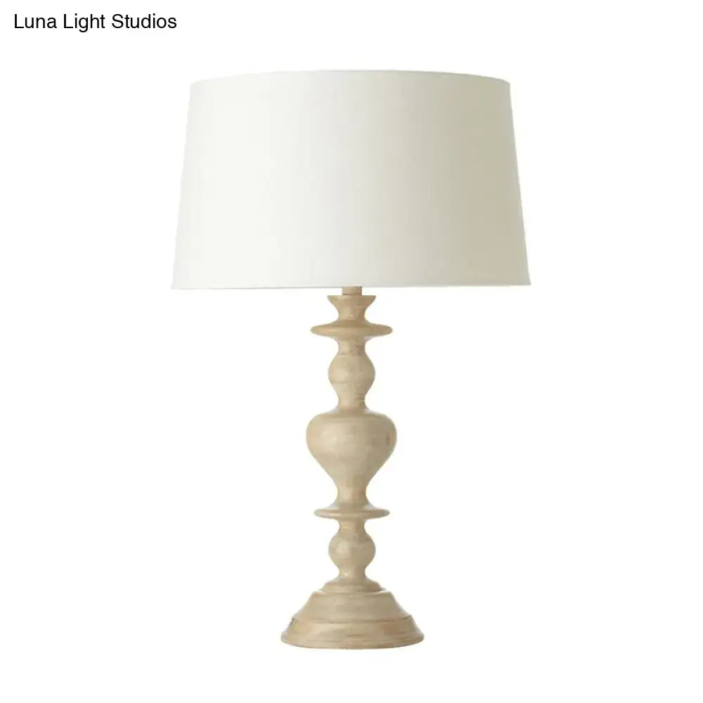 White Resin Base Fabric Nightstand Lamp with Classic Tapered Design
