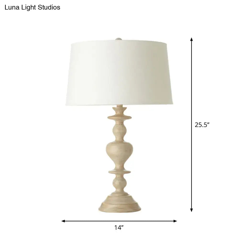 White Resin Base Fabric Nightstand Lamp with Classic Tapered Design