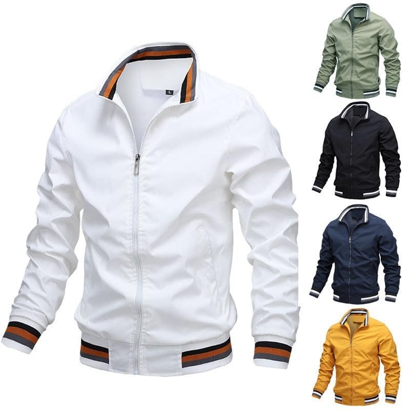 Stevvex men's windbreaker jacket white with orange-black trim; 4 color options on Tampa Home & Garden Store