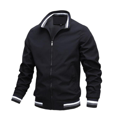 Stevvex men's black windbreaker jacket with striped cuffs, full-zip lightweight casual on Tampa Home & Garden Store