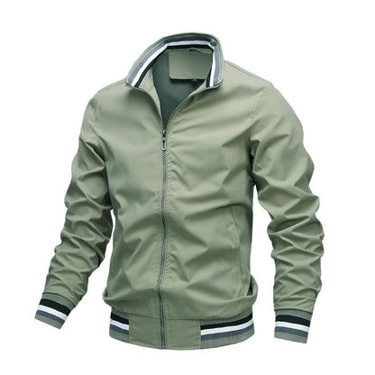 Stevvex windbreaker jacket olive green, zip front, ribbed cuffs, lightweight slim fit on Tampa Home & Garden Store