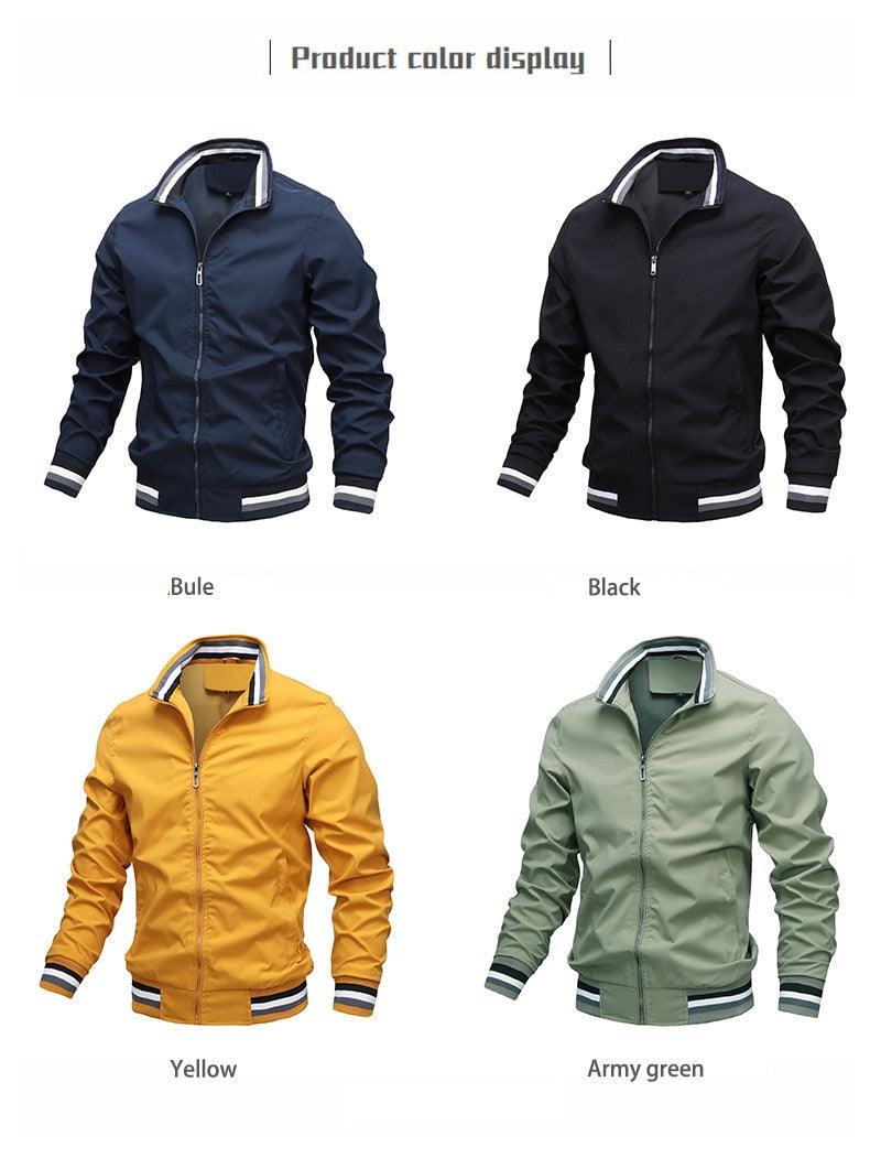 Stevvex men's windbreaker jackets in four colors blue black yellow army green lightweight on Tampa Home & Garden Store