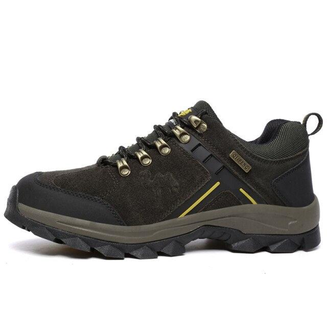 Stevvex men's hiking boots, black genuine leather, high-top, lace-up, anti-slip outsole on Tampa Home & Garden Store