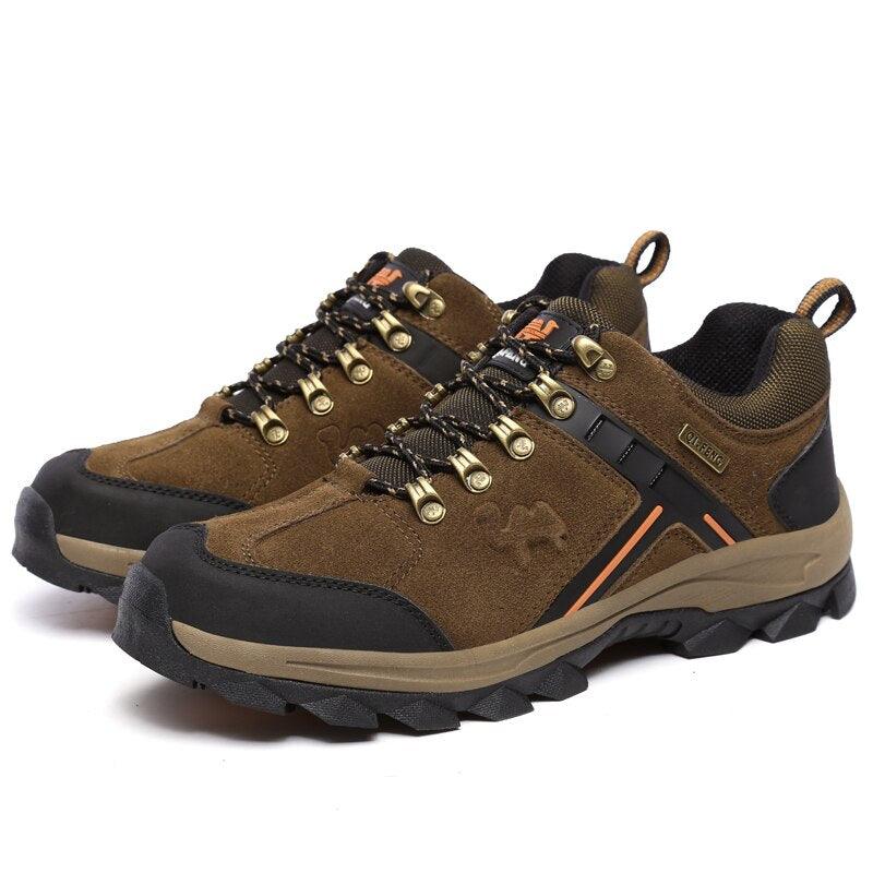 Stevvex brown leather hiking boots pair with upper lace up anti slip outsole on Tampa Home & Garden Store