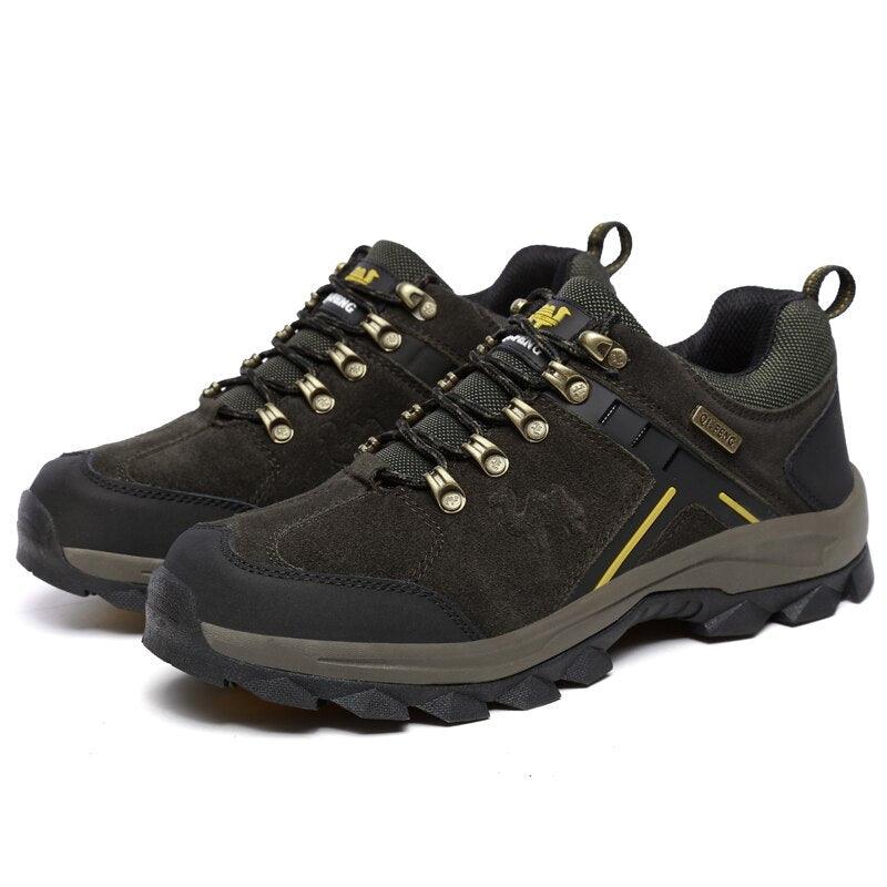 Stevvex brown genuine leather hiking boots with rugged anti-slip outsole and metal eyelets on Tampa Home & Garden Store