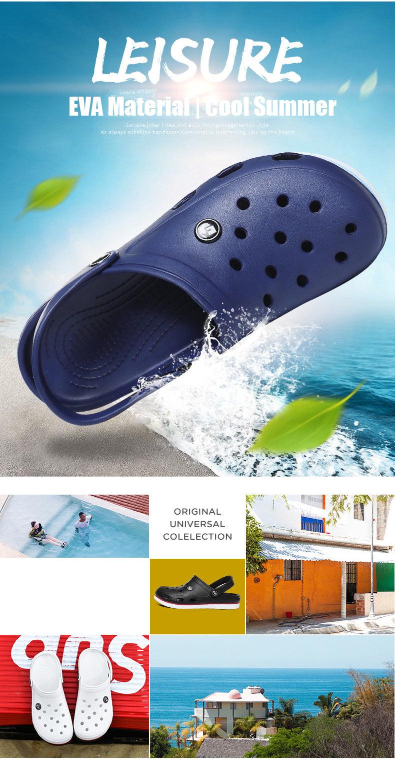 Stevvex blue men’s perforated clogs; water-friendly slip-on beach slippers, anti-slip on Tampa Home & Garden Store