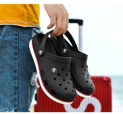 Stevvex men's black perforated clogs with back strap, beach sandals, anti-slip water shoes on Tampa Home & Garden Store