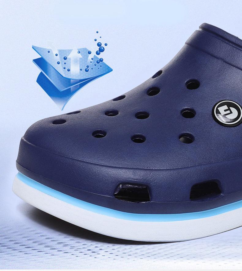 Stevvex navy perforated clog slippers with light blue sole detail on Tampa Home & Garden Store