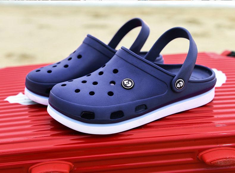 Classic Stevvex men navy blue water clog slippers with perforated upper and ankle strap on Tampa Home & Garden Store