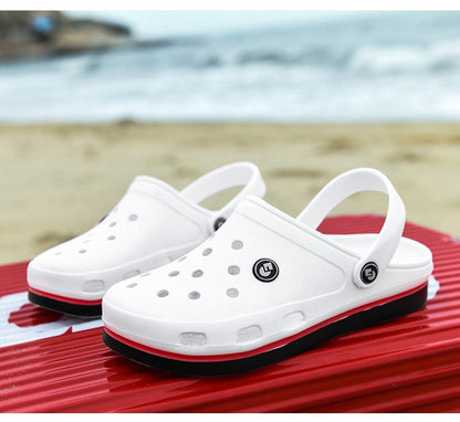Stevvex white men's clogs with ankle strap, breathable upper, anti-slip sole on Tampa Home & Garden Store