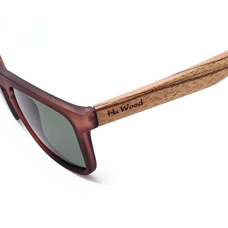 Stevvex rectangular sunglasses with brown frame and Hu Wood wooden temples, polarized lenses on Tampa Home & Garden Store