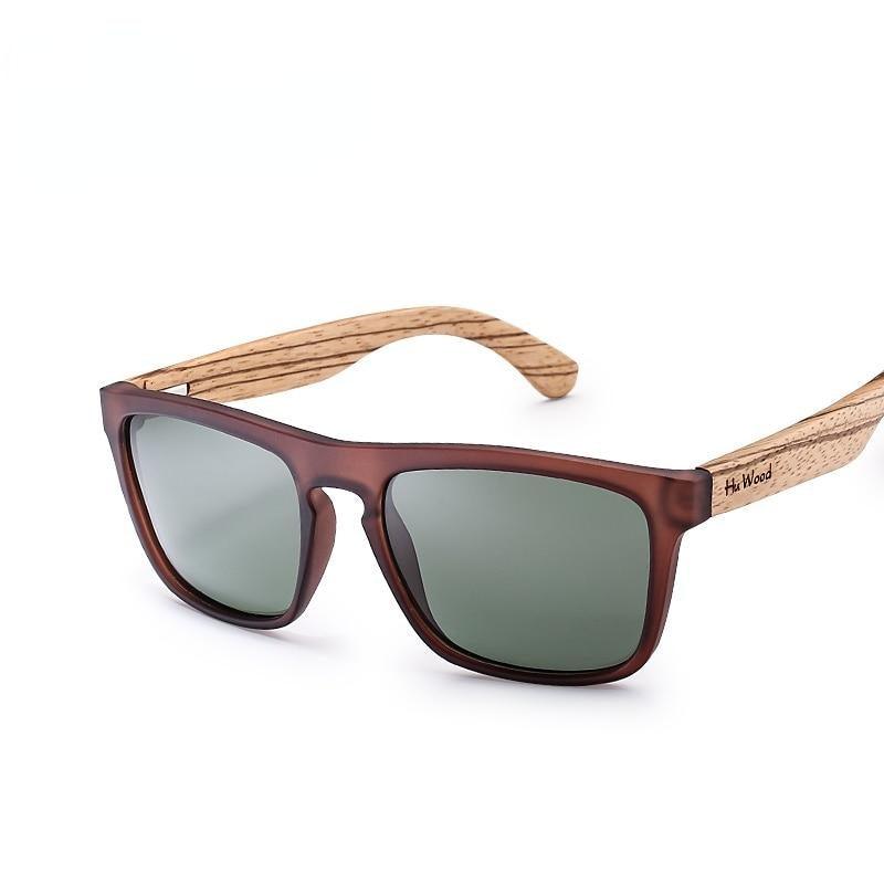 Stevvex rectangular sunglasses with brown frame, polarized lenses, woodgrain temples on Tampa Home & Garden Store