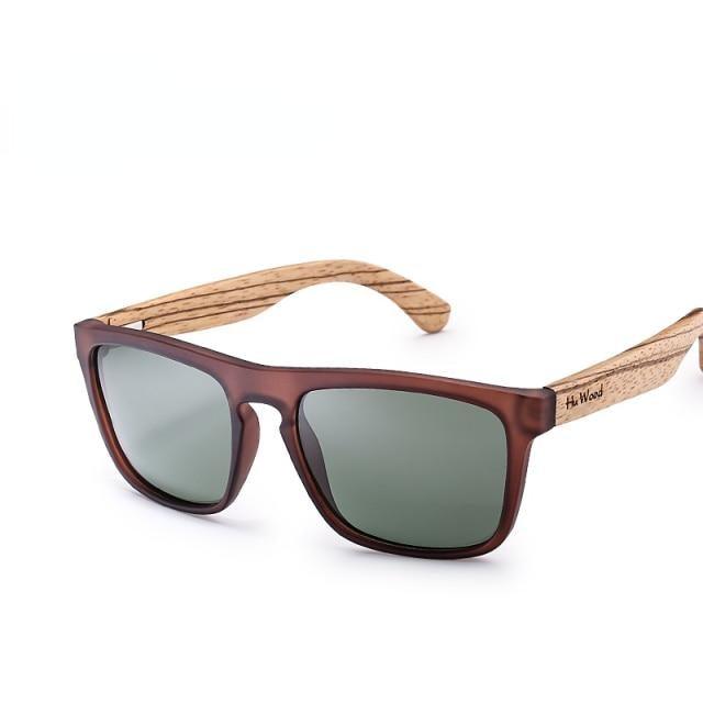 Stevvex rectangular sunglasses with brown frame, wooden arms and polarized gray lenses on Tampa Home & Garden Store