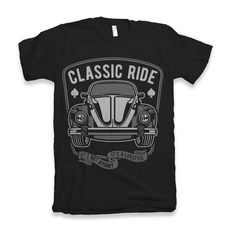 Classic Ride men's t-shirt black bamboo viscose/organic cotton by Spun Bamboo with car print on Tampa Home & Garden Store