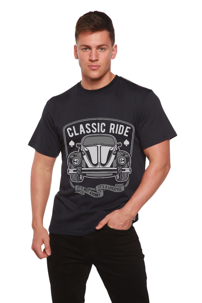 Classic Ride men's navy graphic T-shirt with car print Spun Bamboo viscose/organic cotton on Tampa Home & Garden Store