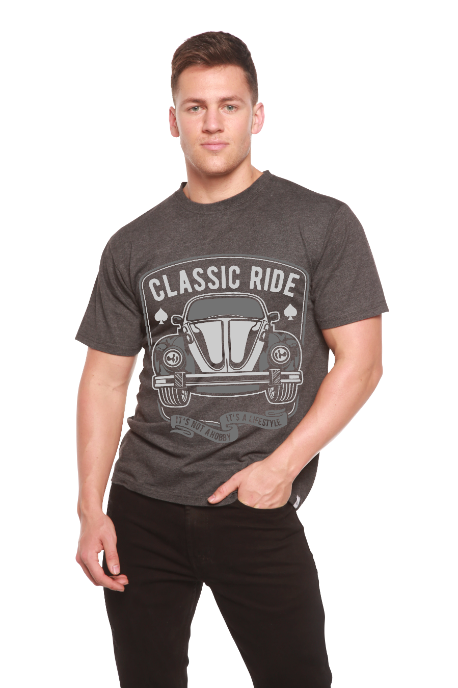 Classic Ride men's bamboo viscose/organic cotton graphic T-shirt from Spun Bamboo with car print on Tampa Home & Garden Store