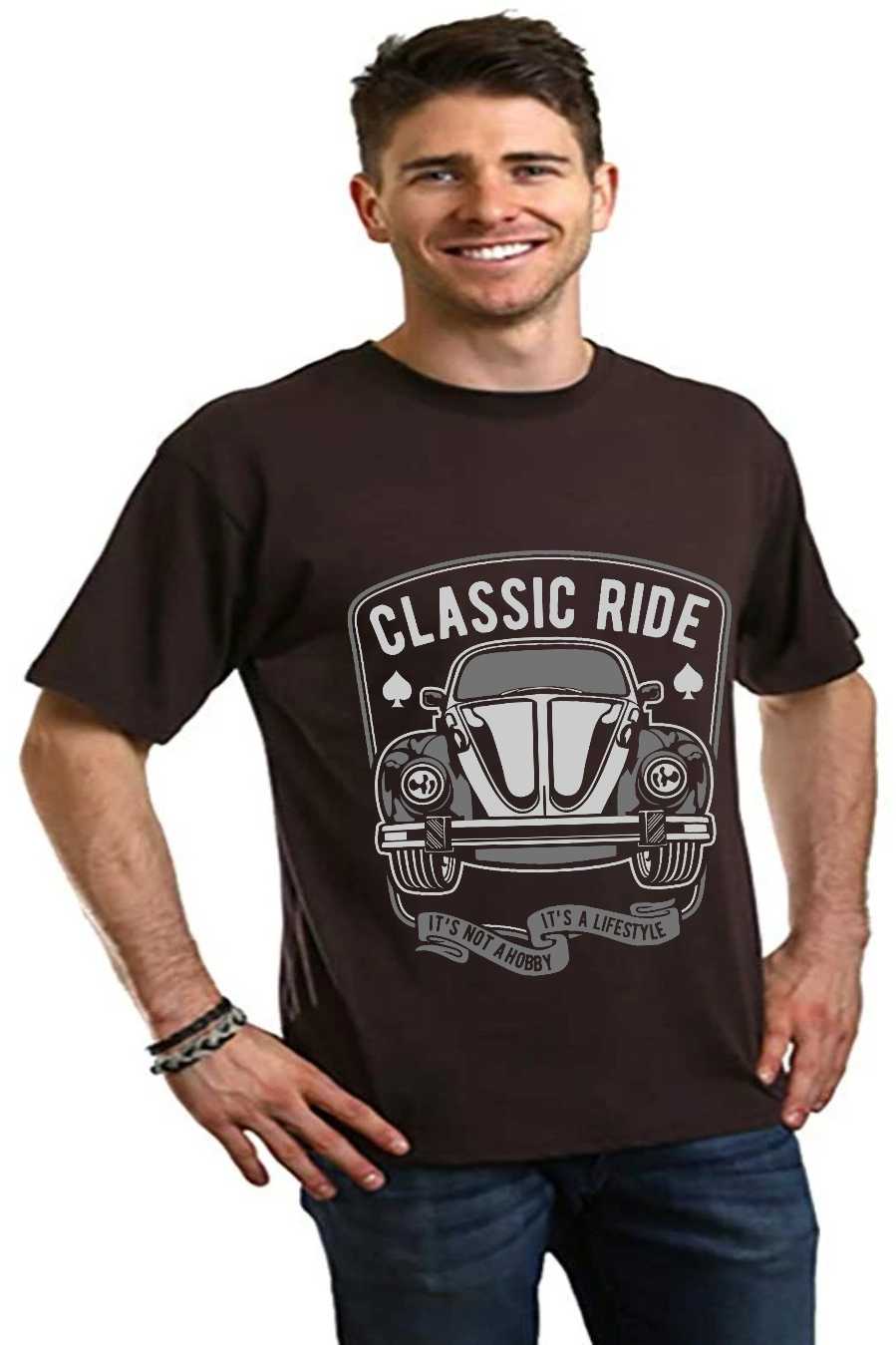 Classic Ride men's bamboo graphic tee in dark brown with vintage car by Spun Bamboo on Tampa Home & Garden Store