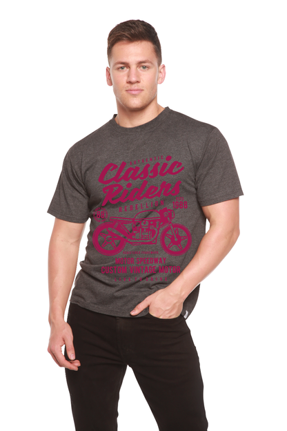 Classic Riders men's bamboo viscose T-shirt gray with magenta bike print Spun Bamboo on Tampa Home & Garden Store