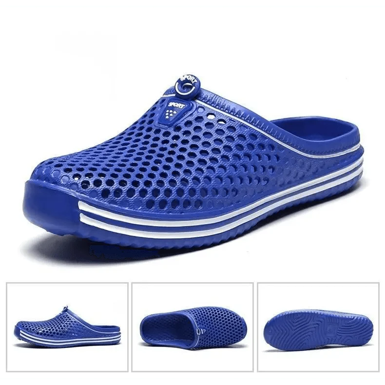 Stevvex blue hollow-out closed-toe garden clog sandal for unisex use, non-slip sole on Tampa Home & Garden Store