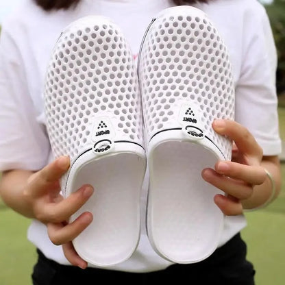 Perforated white slip-on sandals Stevvex hollow-out mesh garden slippers on Tampa Home & Garden Store