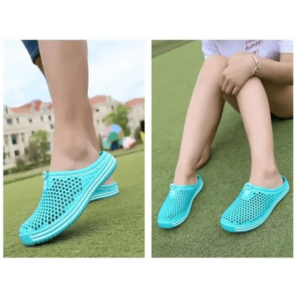 Stevvex turquoise hollow-out closed-toe sandals, unisex beach garden clogs with perforated upper slip-ons on Tampa Home & Garden Store
