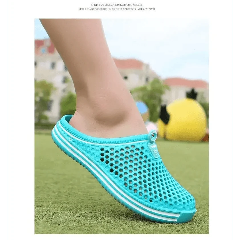 Stevvex turquoise closed-toe beach sandal with perforated mesh, casual garden slipper on Tampa Home & Garden Store