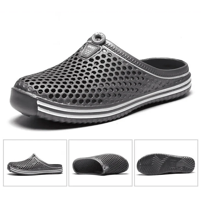 Unisex gray perforated closed-toe garden clog sandal by Stevvex with breathable holes on Tampa Home & Garden Store