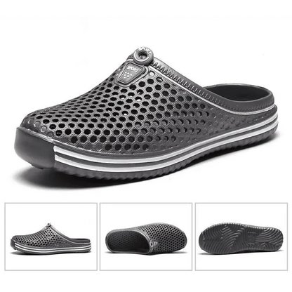 Unisex gray perforated closed-toe garden clog sandal by Stevvex with breathable holes on Tampa Home & Garden Store