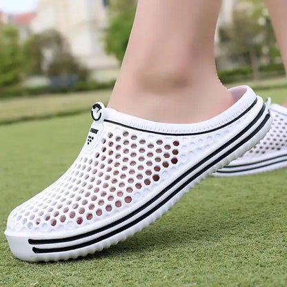 Stevvex white mesh slip-on sandals with hollow-out perforations unisex garden clogs on Tampa Home & Garden Store