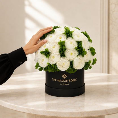 Preserved White Persian Buttercups and Hydrangeas
