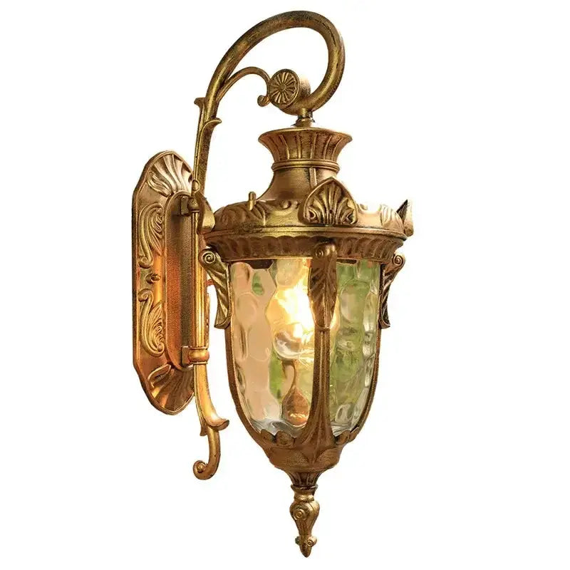 Decorbites bronze LED outdoor wall lantern with textured glass panels and classical detailing on Tampa Home & Garden Store