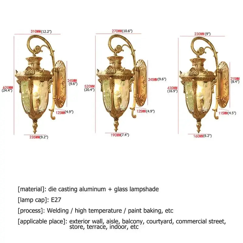Classical bronze LED outdoor wall lamp with textured glass panels, Decorbites, set of 3 on Tampa Home & Garden Store