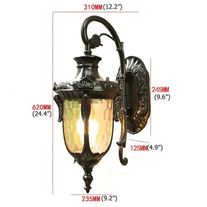 Decorbites classical bronze LED outdoor wall lamp with textured amber glass panels on Tampa Home & Garden Store