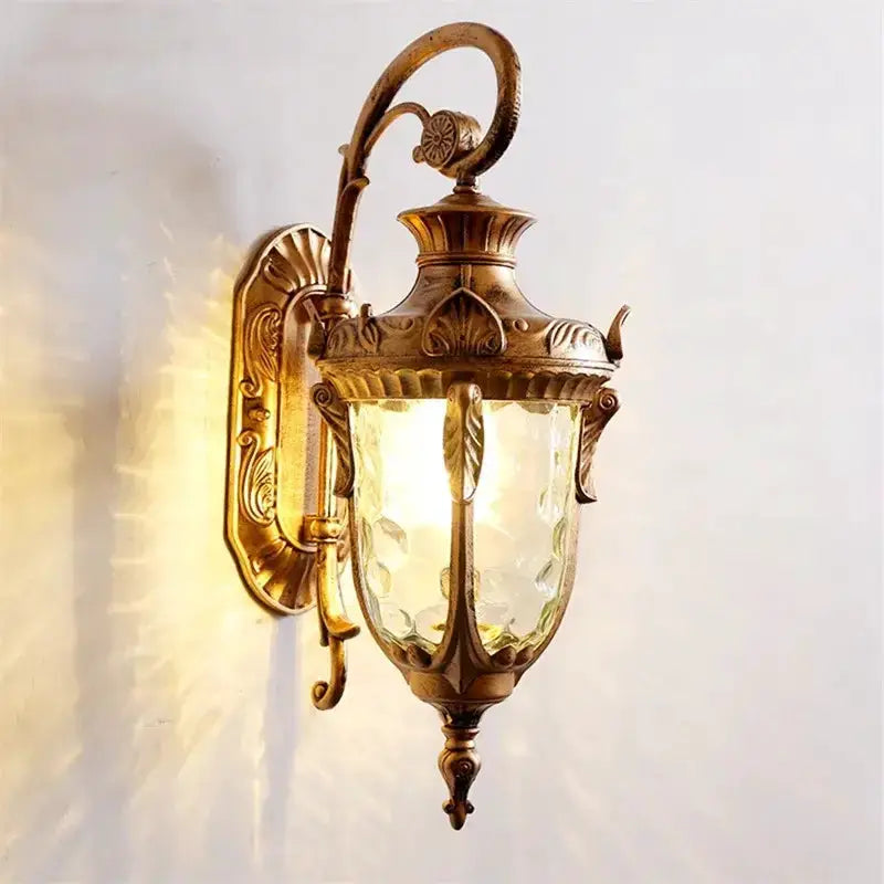 Classical bronze LED outdoor wall lamp with textured glass panels by Decorbites on Tampa Home & Garden Store