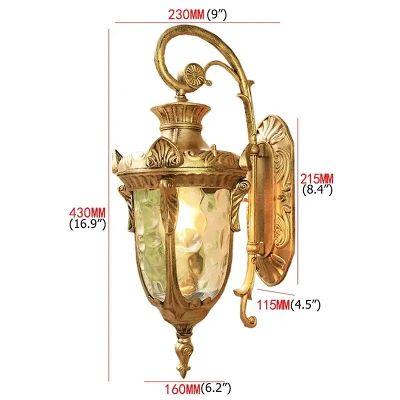 Classical bronze LED outdoor wall lamp with textured glass panels, wall-mounted by Decorbites on Tampa Home & Garden Store
