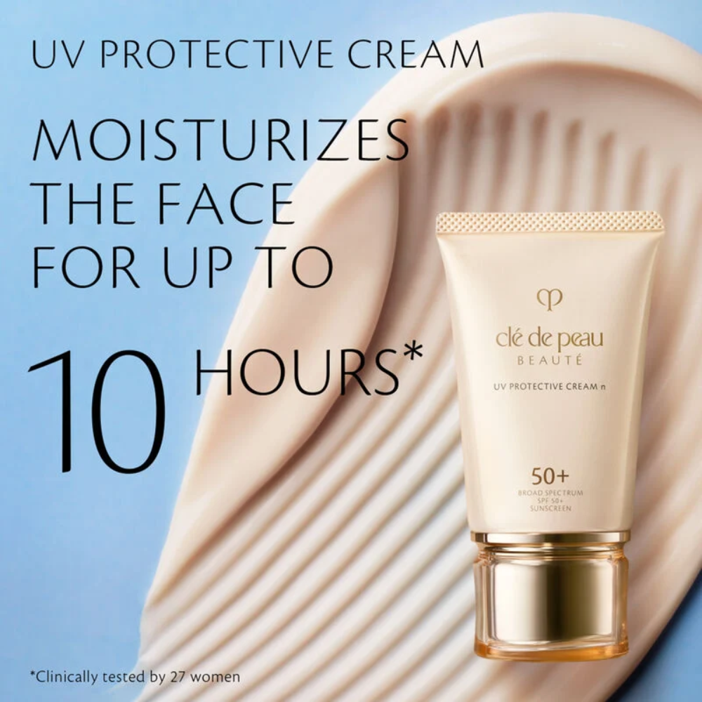 Cle De Peau Beaute UV Protective Cream SPF 50+ facial sunscreen tube with beige body and gold cap on Tampa Home & Garden Store
