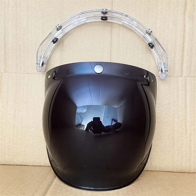 Retro Bubble Shield Visor for motorcycle helmet with three-buckle design by BikerZoneZ on Tampa Home & Garden Store